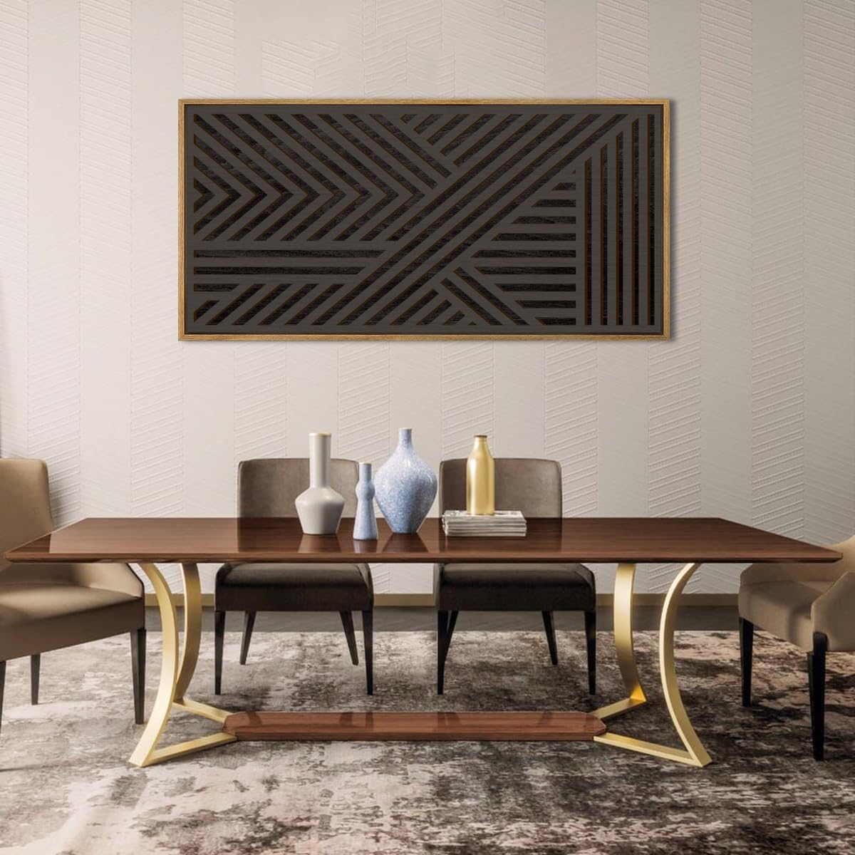 IARTTOP Large Black Framed Wood Wall Art for Living Room Abstract Modern Wooden Wall Decor Neutral Geometric Wall Sculpture Bedroom Office 20x40 Inch