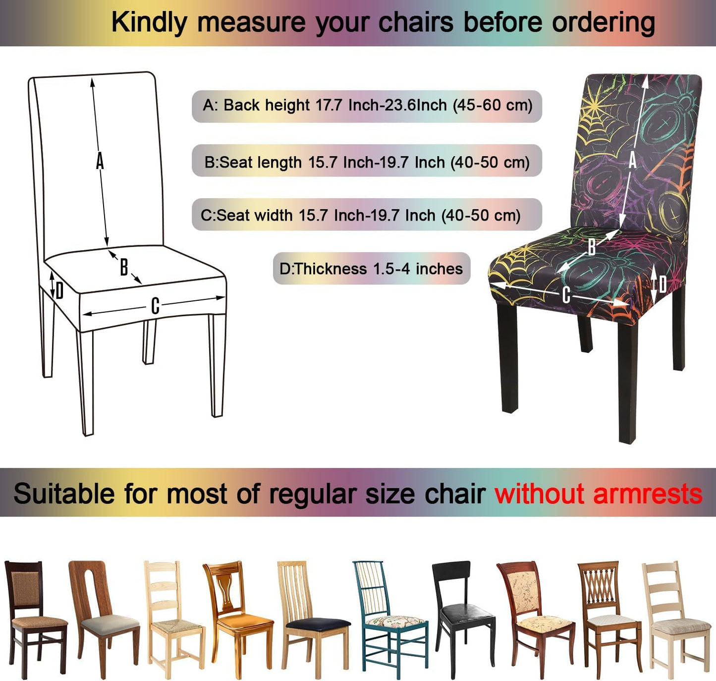 JQinHome Spider Halloween Chair Slipcover,Web Black Chair Covers Set of 4, High Stretch Washable Chair Protector Cover for Dining Room, Kitchen,Home Party,Wedding Ceremony(Spider,4PC)