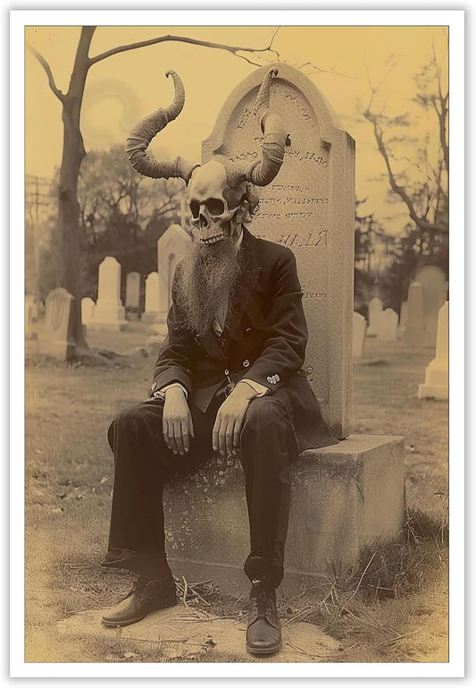 Skeleton Halloween Forest Occult Poster Vintage Spooky Canvas Wall Art Gothic Room Decor Dark Academia Bedroom Decorations Creepy Skull Prints Picture Aesthetic 24X36inch Unframed