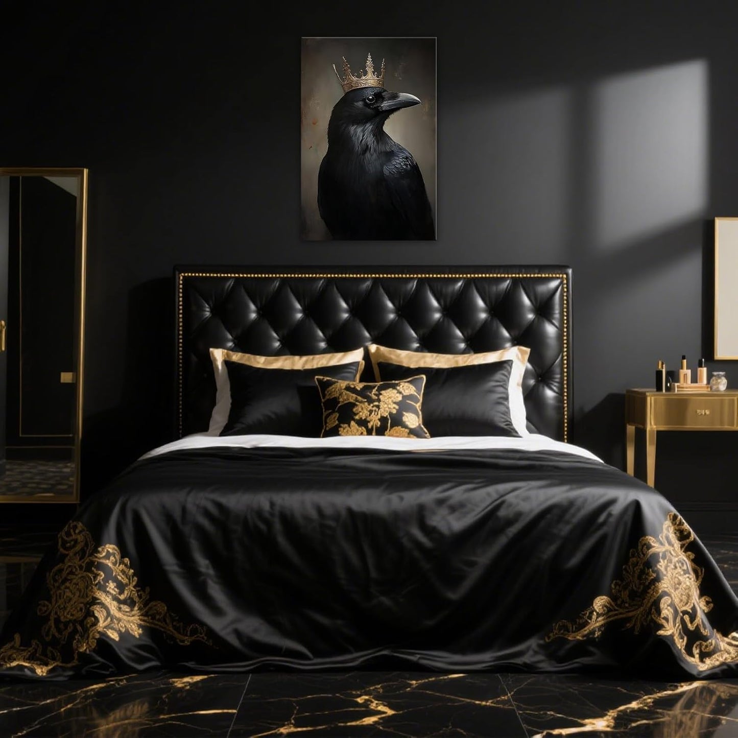 OAAPITI Raven King Wall Art Mysterious Black Bird Painting Dark Gothic Animal Canvas Print for Living Room Bedroom Home Office Inspirational Decor(Artwork-8,24"x36")