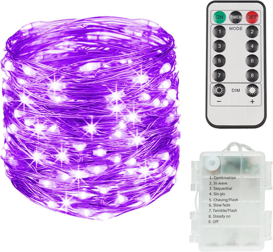 suddus Hallowee Fairy Lights Battery Operated, 33ft 100 LED Fairy Lights with Remote, Purple String Lights for Outside, Porch, Home, Backyard, Window, Yard, Garland, Party Decorations