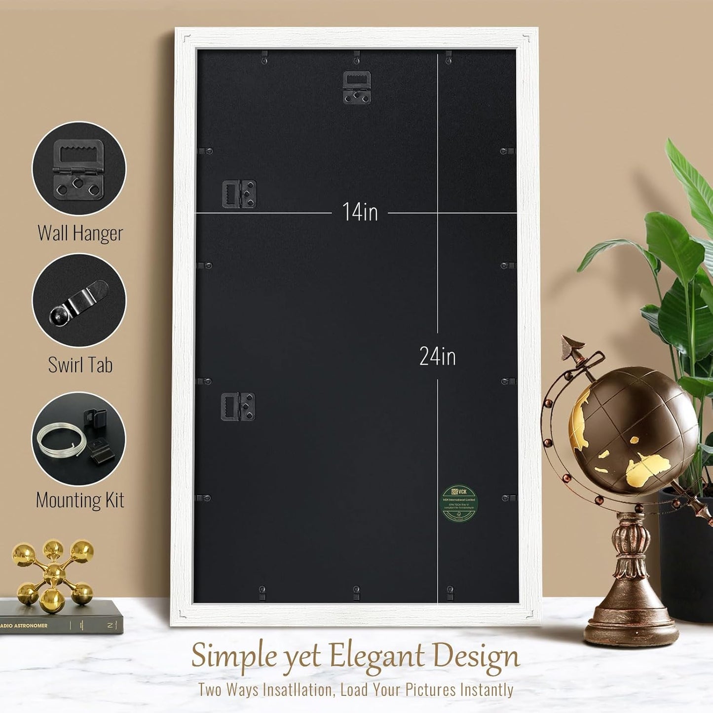 VCK 14x24 Picture Frame Set of 3, White Solid Wood Poster Frames, Textured Exclusive Wall Gallery Frame