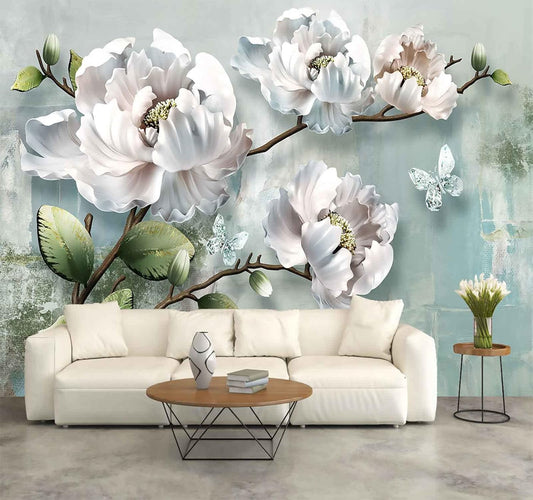 Chinoiserie Lotus Mural Wallpaper White Abstract Floral Wallpaper forBedroom Living Room TV Background Sofa Wall (not self-Adhesive)