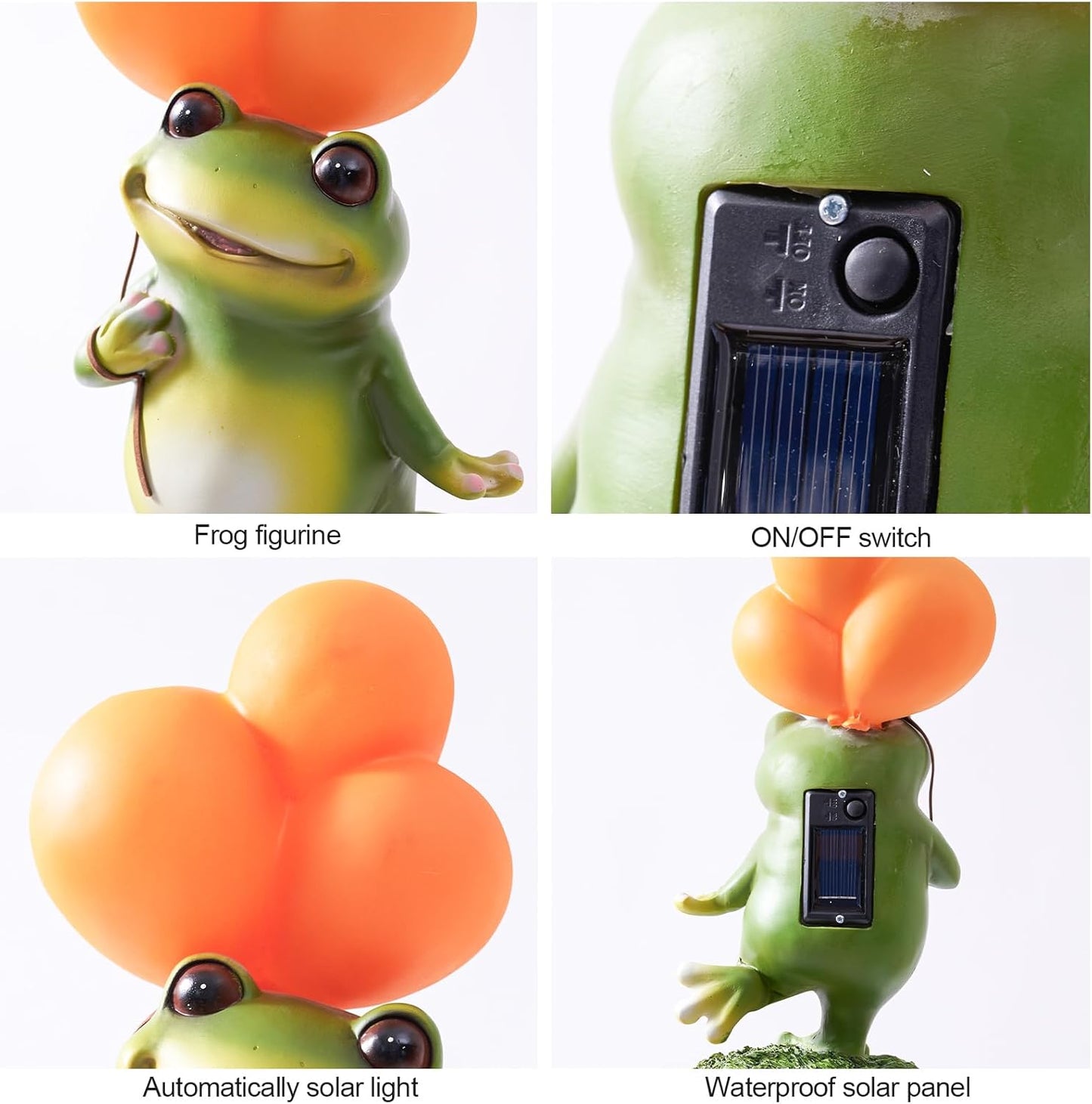 RM ROOMERS Frog Garden Statue with Solar Balloon Light, Outdoor Garden Decor, Resin Animals Waterproof Yard Decorations for Lawn, Patio Porch Spring Decor, Mother’s Day and Housewarming Gifts