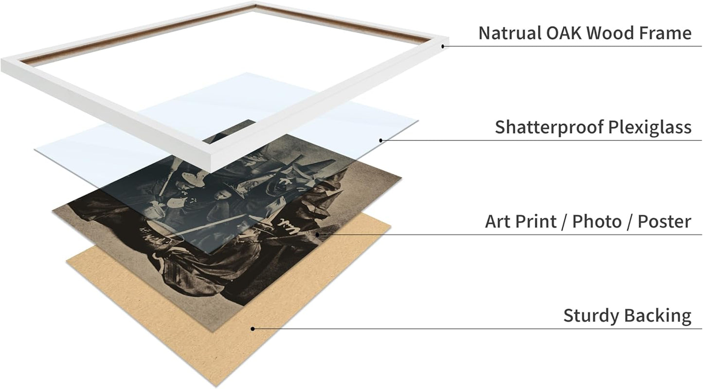 Poster Master Vintage Photograph Poster - Retro Halloween Print - Gift for Artist, Friend - Witches Cooking, Pointy Hats, Broomsticks, Black Magic - Wall Decor for Bedroom, 11x14 White Framed