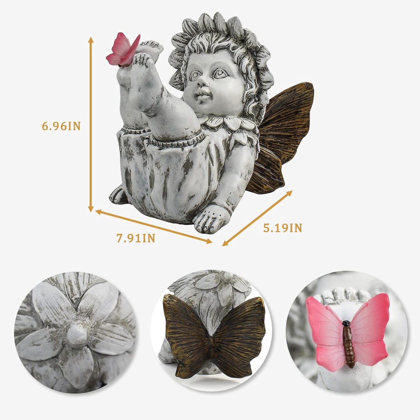 Garden Fairy Outdoor Solar Decor, Resin Ornaments for Patio Lawn Yard Porch, Playful Garden Flower Fairy Statues for Outside Angel Gifts, 7.91 Inches Tall