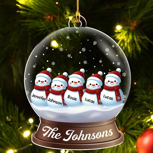 Personalized Family Christmas Acrylic Ornament 2024 - Custom Name Snowman Family Members up to 10 People, Snow Globe Ornament Gifts for Family Tree Decoration (A03, 10 Names)