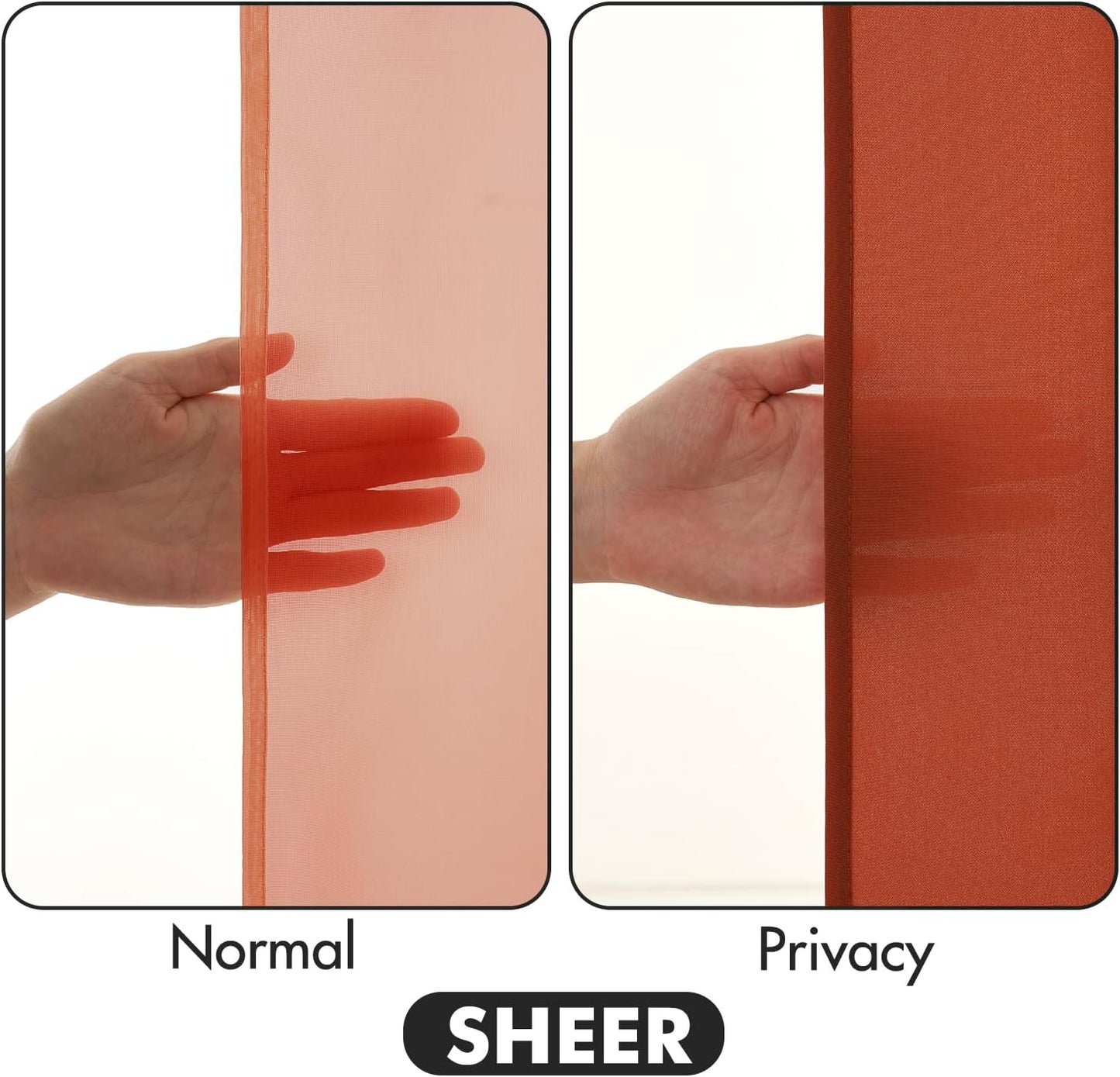 MIULEE Burnt Orange Privacy Sheer Curtains That Let Light in 72 Inches Long Non-See-Through Semi Sheer Curtain Light Filtering Window Curtains Drapes for Living Room Bedroom 2 Panels Set 42 X 72