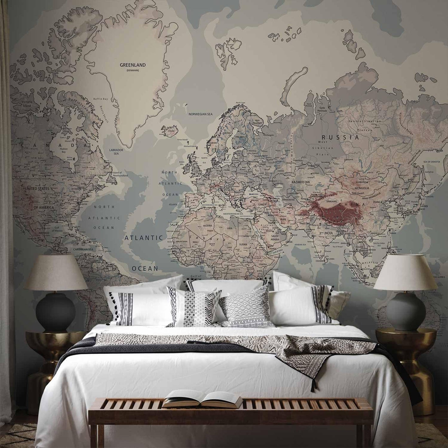 artgeist Premium Wall Mural World Map 118x83 in - XXL Non-Woven Wallpaper Fleece Wall Decor Photo Print Picture Image Design Home Map of The World k-A-0061-a-c