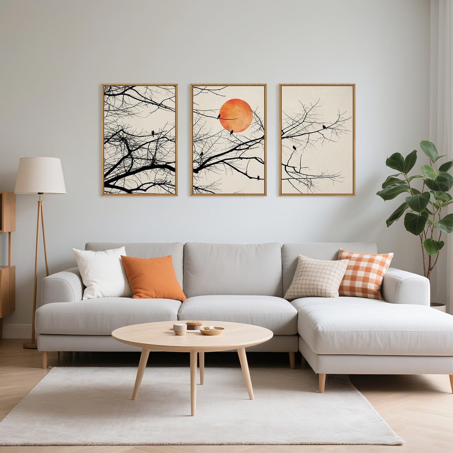 Celestdeco Large Vintage Tree Branch Framed Canvas Wall Art Set, Retro Tree Drawing Wall Decor, Nature Botanical Wall Painting, Neutral Landscape Art Print for Living Room, Bedroom, Office - 24"X36"X3