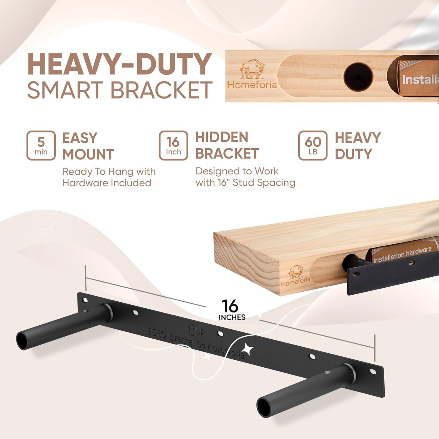 Homeforia 24inch Walnut Floating Shelves for Wall, High End Solid Real Wood 24in Floating Shelf for Bathroom, Dark Brown 24 inch Long Floating Shelves, Heavy Duty Bracket, 24 X 6.5 X 1.75 in, Set of 2