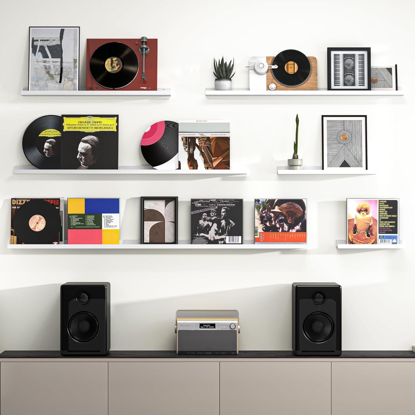 Heimlove Picture Ledge Shelf, Floating Shelves Set of 2, 56 Inches Picture Shelf for Wall with Ledge, Kids Bookshelf Wall Mounted for Living Room Bedroom Decor Books Photo Frames, White