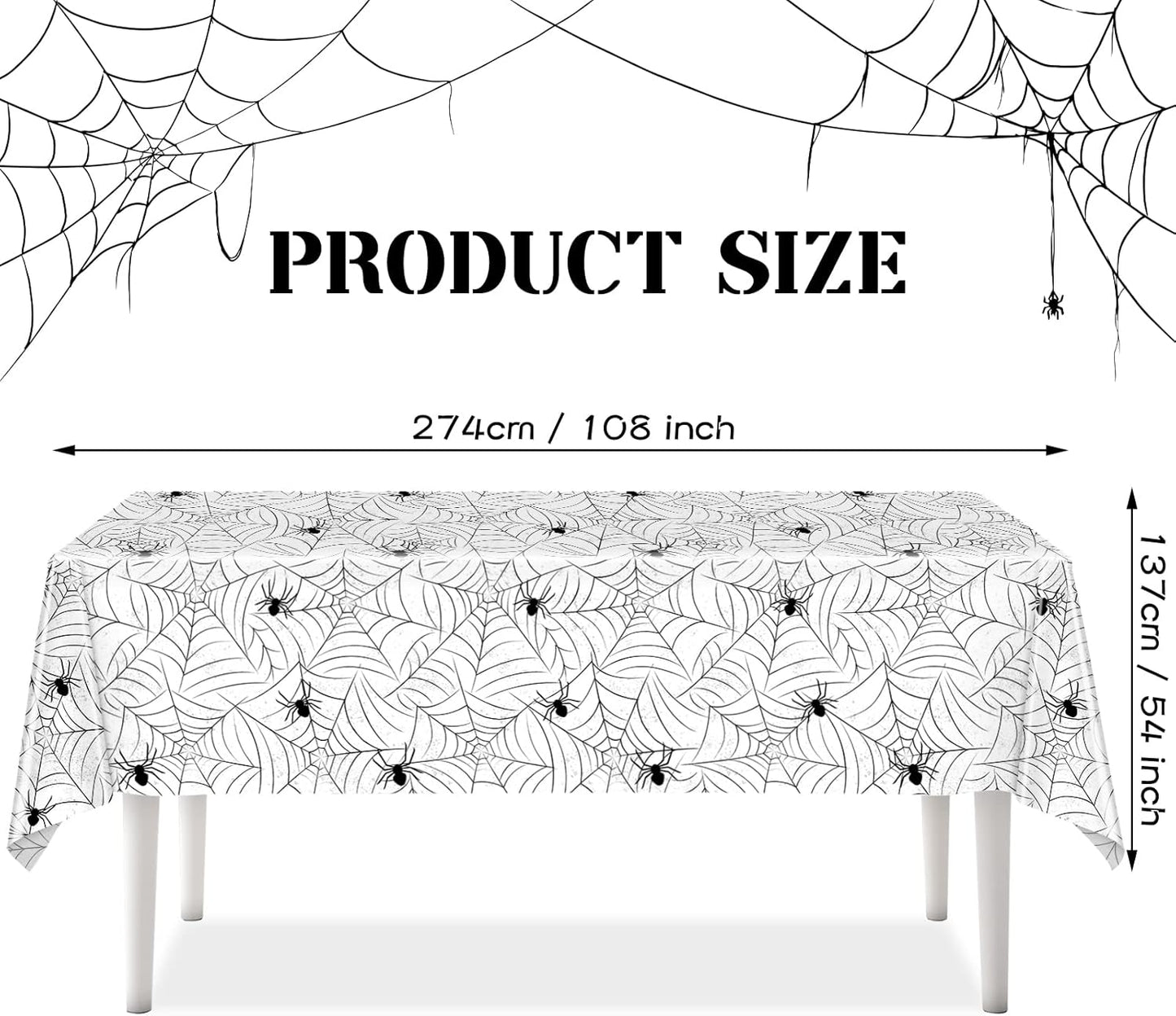 TREWAVE 3 Pack Halloween Spiderweb Tablecloth Rectangular Plastic Spider Web Table Cloth Large Size Table Covers for Home Decor Halloween Party Decorations 54" x 108" (White)