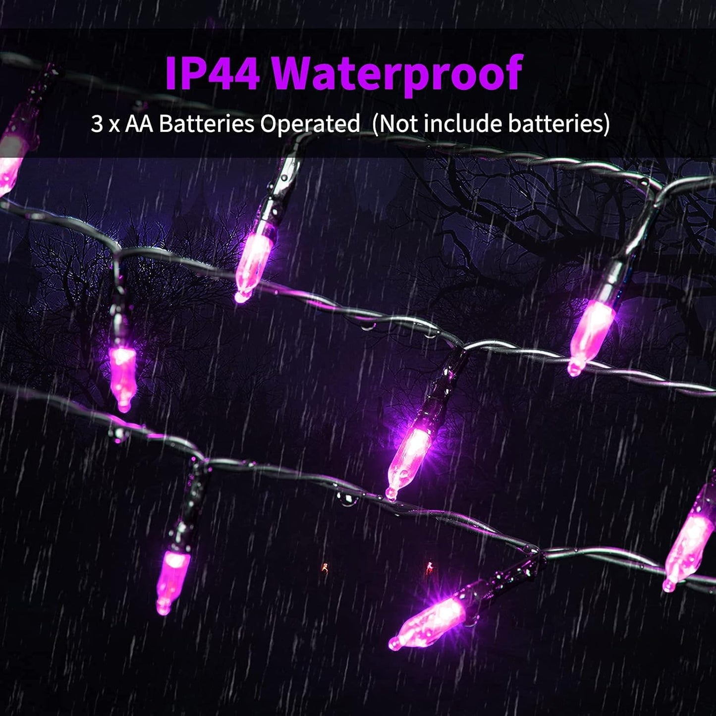 Christamas Decorations Purple String Lights Battery Operated 17.8 Feet 50 LED 2 Pack Waterproof Mini Fairy Lights with 8 Lighting Modes for Outdoor Indoor Use, Xmas Halloween Tree Holiday Party Patio