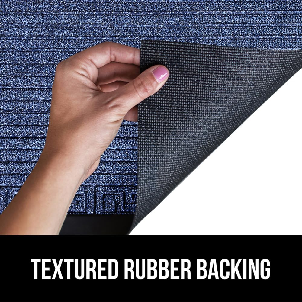 GORILLA GRIP 100% Waterproof All-Season WeatherMax Doormat, 72x24, US Designed Natural Rubber, Stain and Fade Resistant, Low Profile Indoor Outdoor Door Mats, Easy Clean Patio Mat, Navy Greek Keys