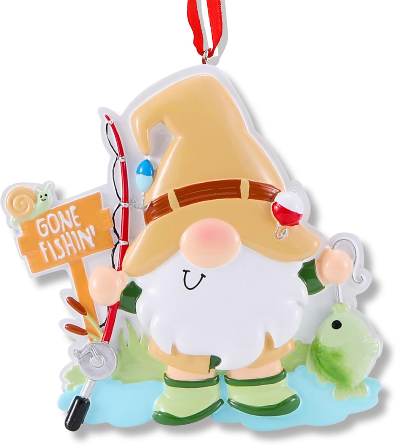 Ornaments by Elves - Personalized Gnome Fisherman Ornament 2024 - Gnome Gear Up Going Fishing and Catching Fish Accessories Home Decor Boat Decor and Christmas Decor in a Giftable Packaging