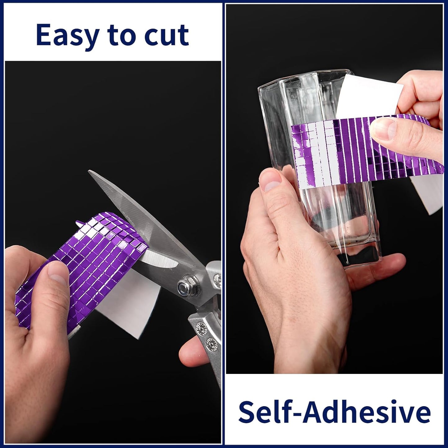 Art3dwallpanels 6 Pack Self Adhesive Glass Mirror Mosaic Disco Tiles Small Square Mirror Sticker for for DIY Disco Ball, Disco Cowboy Hat, Vase, Bottle, Interior Decoration, 2364 Pieces, Purple