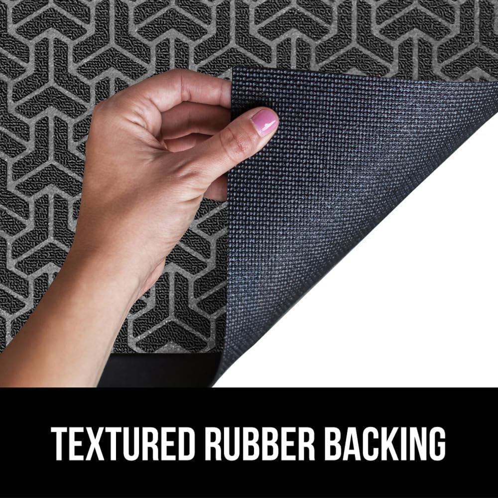 GORILLA GRIP 100% Waterproof All-Season WeatherMax Doormat 35x23, US Designed Natural Rubber, Stain and Fade Resistant, Low Profile Indoor Outdoor Door Mats, Easy Clean Patio Mat, Slate Geometric