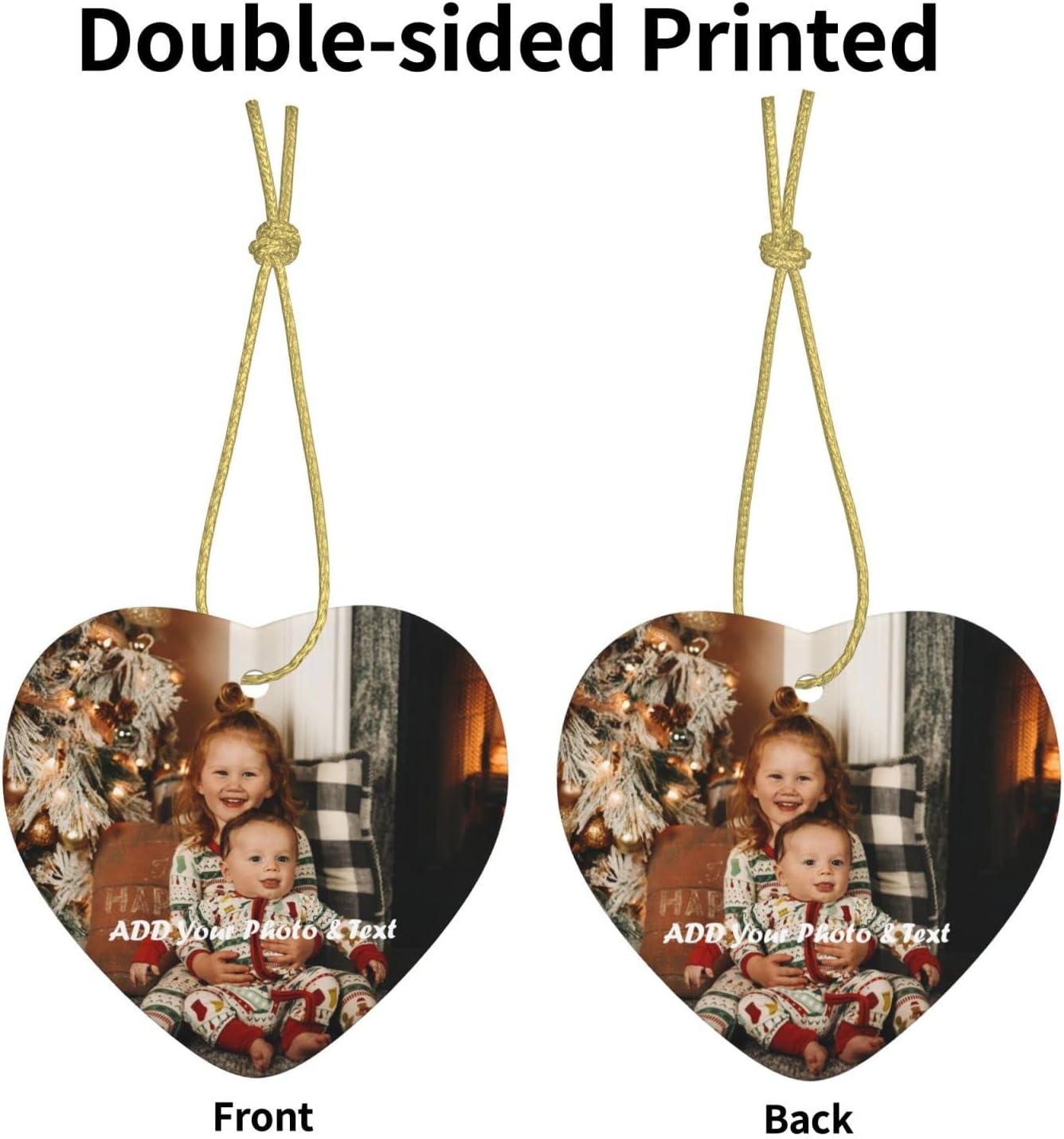 Personalized Heart-Shaped Christmas Ornaments 2022 Custom Ceramic Tree Ornament - Wedding, Baby, Family, Pet Photos - Unique Xmas Gift (Love - 2pcs)