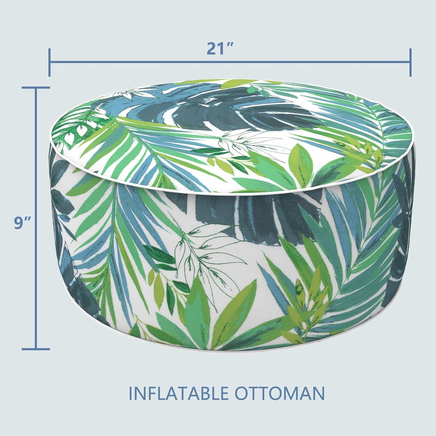 LVTXIII Outdoor/Indoor Round Inflatable Ottoman, All Weather Patio Footstool, Portable Footrest Seat for Patio Garden, Camping or Home, 21"x21"x9", Islamorada Blue Green