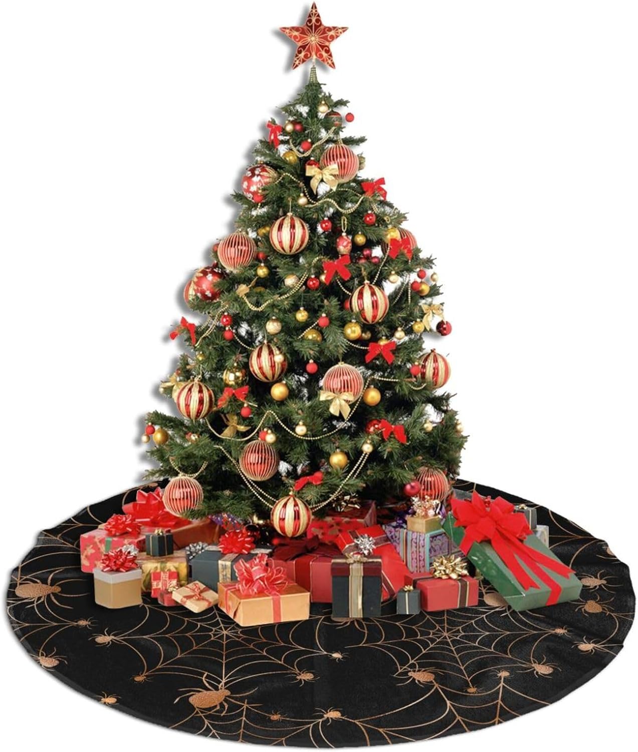 Christmas Tree Skirt,Gold Spider Web Xmas Tree Skirt Rustic Farmhouse Tree Skirt for Christmas Decor Xmas Holiday Home Party Decorations36