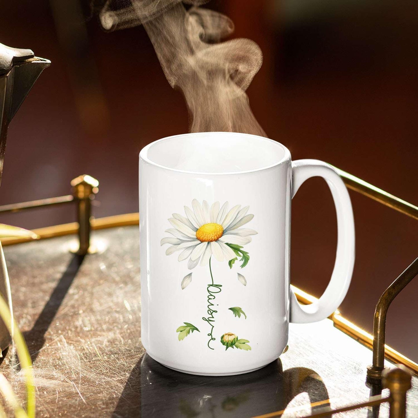 Lovely Daisy Flower Ceramic Mug, Customized Name On Floral Coffee Cup, Personalized Floral Accent Mug 11oz 15oz, Custom Daisy Lover Cup, Gift For Friend And Coworker, Novelty Daisy Mug