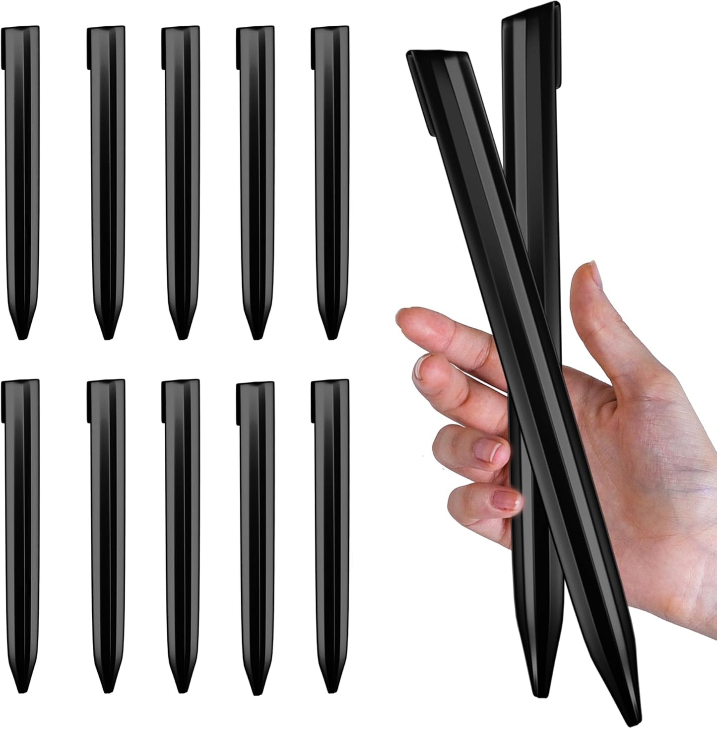 Metal Landscape Edging Stakes, 13Pcs 12Inch Galvanized Steel Garden Stakes Solid Top Curved Anchoring Spikes with Reinforcing Rib, for Corrugated Edge, Terrace Decor, Black