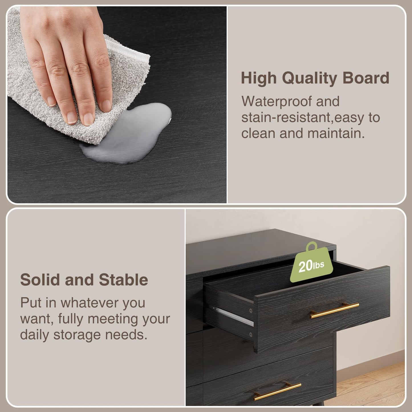 Aiho 6 Drawer Dresser for Bedroom, Chest of Drawers with Metal Handles, Wood Storage Modern Dresser for Nursery, Living Room, Entryway, Black