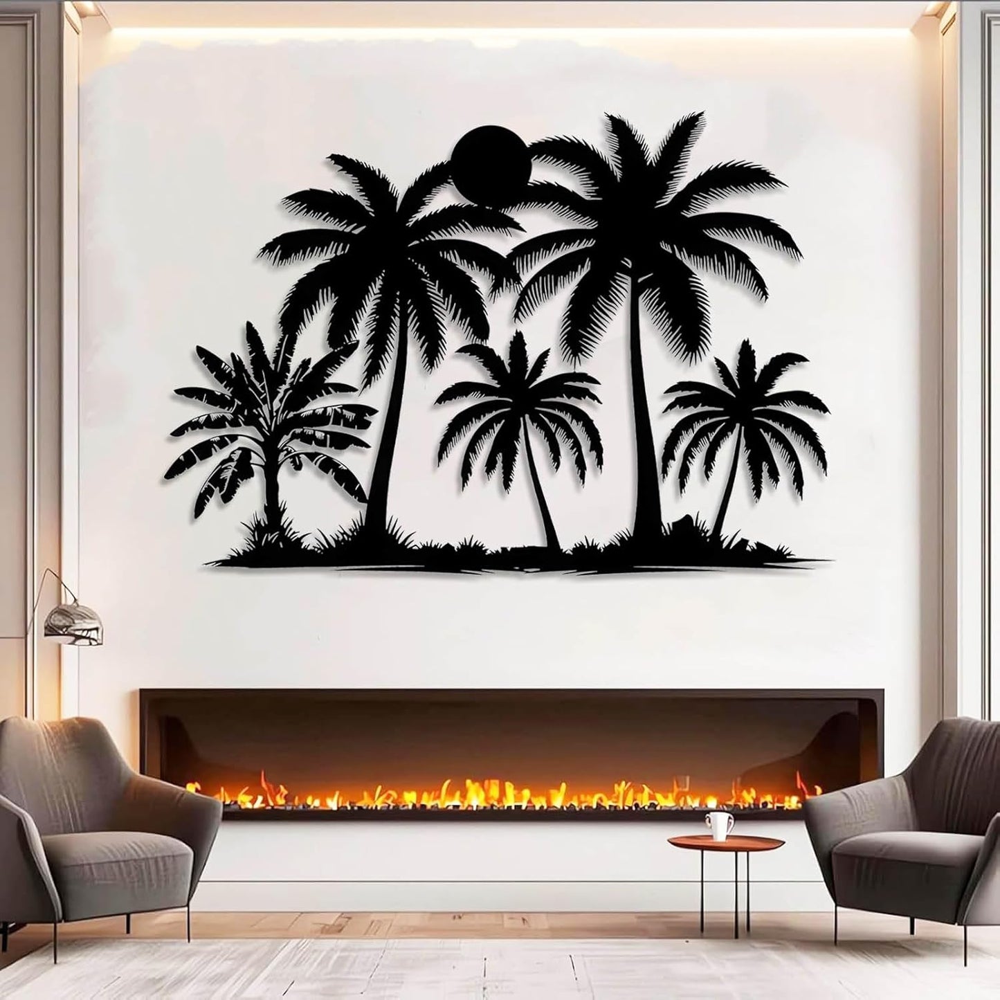 Tuglona Metal Palm Tree with Sunset Wall Decor, Tropical Palm Tree Metal Wall Art, Tropical Wall Decor, Sun Wall Art, Beach Wall Decoration, Coastal Trees Wall Hanging (Gold, 35"x25"/90x62cm)