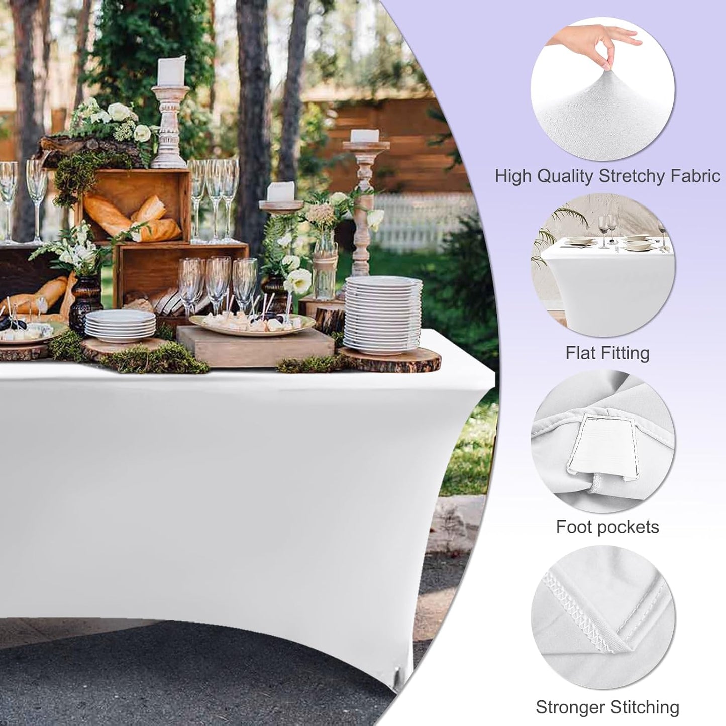 ABCCANOPY 6 FT White Spandex Table Cover Stretch Fitted Wrinkle Resistant Tablecloth Reuse for Rectangular Folding Table Patry Event Wedding Banquet Protector