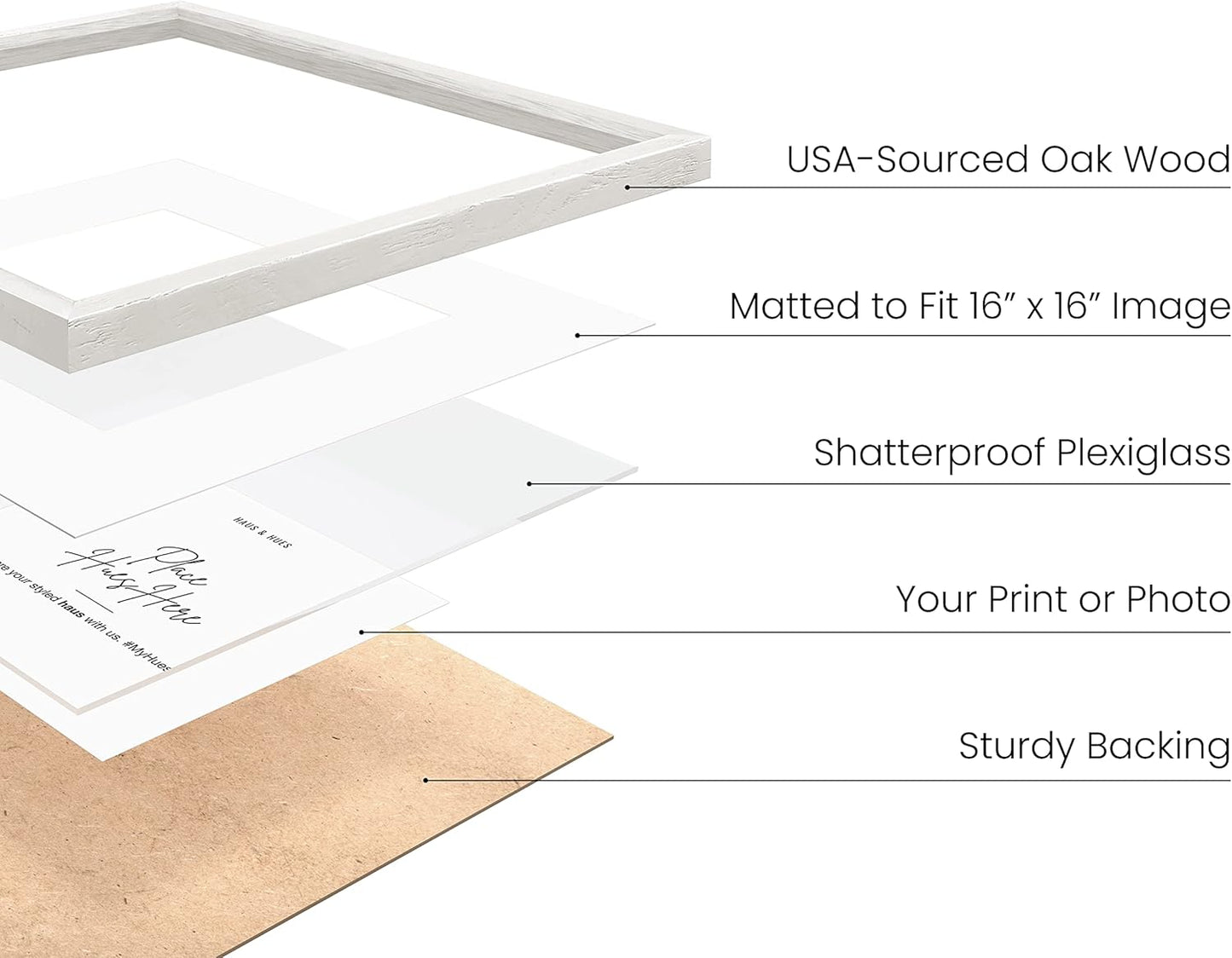 HAUS AND HUES Square Picture Frames - Set of 15, 20x20 White Oak Frames with Mat for Gallery Wall