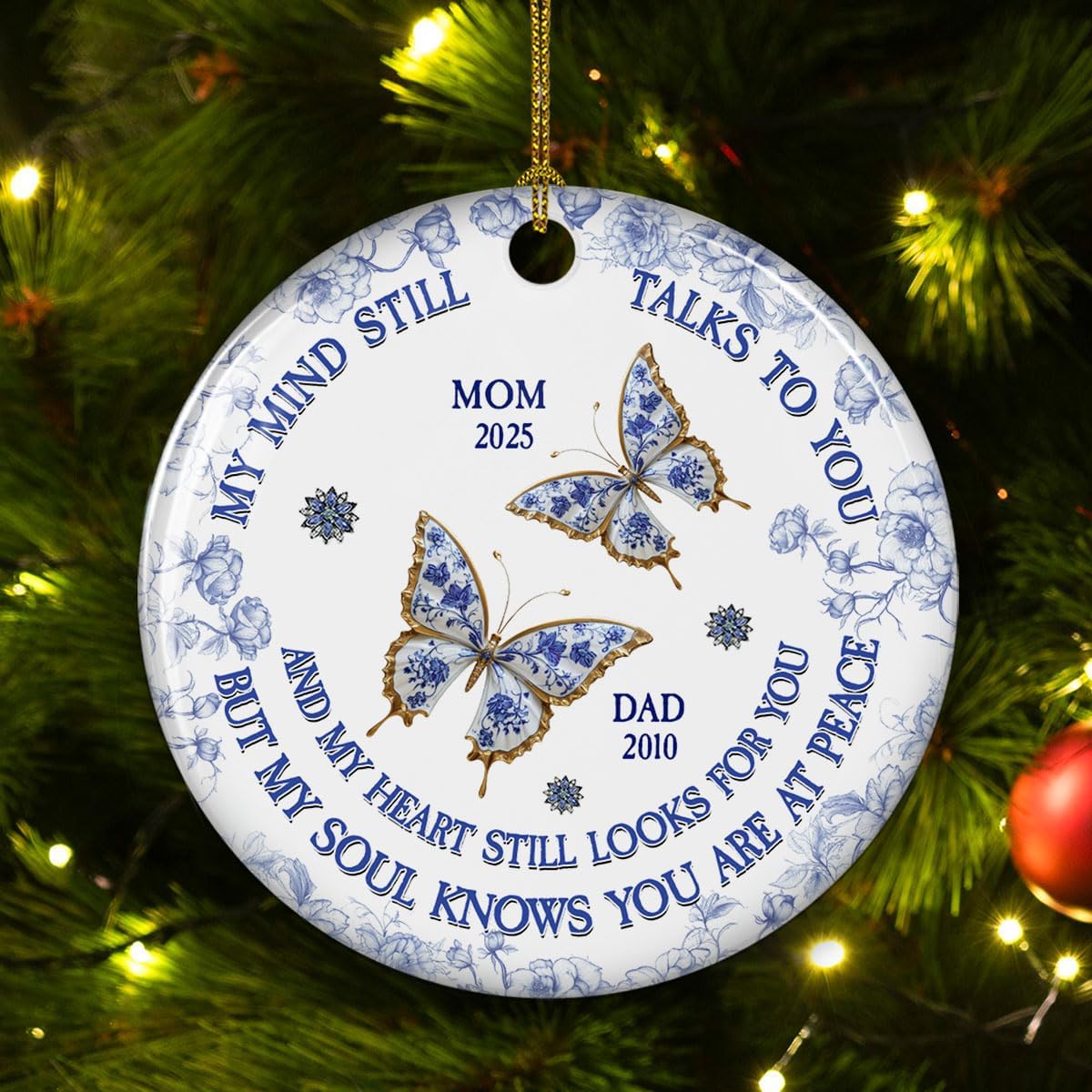 Personalized Memorial Ceramic Ornament – My Mind My Heart My Soul, Keepsake Gift for Loss of Loved Ones, Memory Ornaments for Deceased