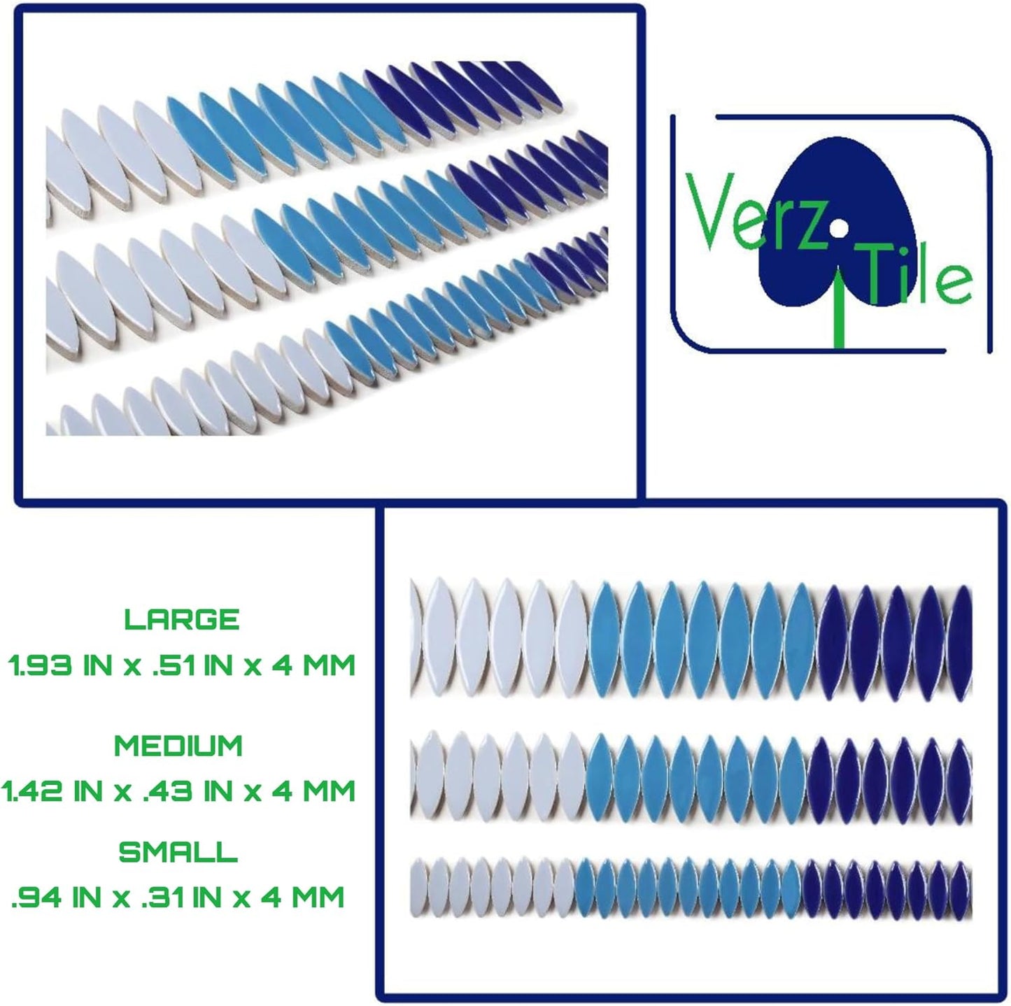 VerzTile Mosaic Tiles for Crafts - Petal Shaped Ceramic Tile Craft Hobbies & Art Projects 39 Color Options Endless Creativity DIY Design (Dark Blue Mix)