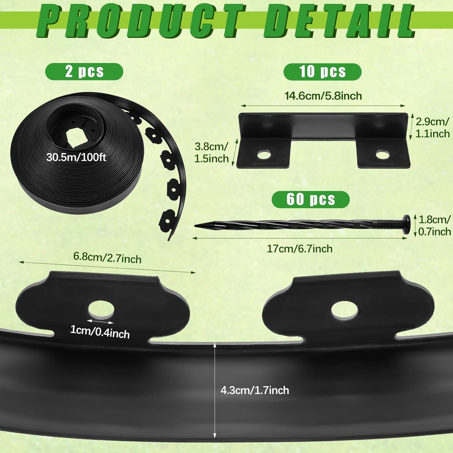 Sasylvia 1.7'' x 200' Landscape Edging Kit Edging Border Coil Include Anchoring Spikes 10 Connectors Plastic Garden Border for Lawn Garden Grass Yard Home(Black)