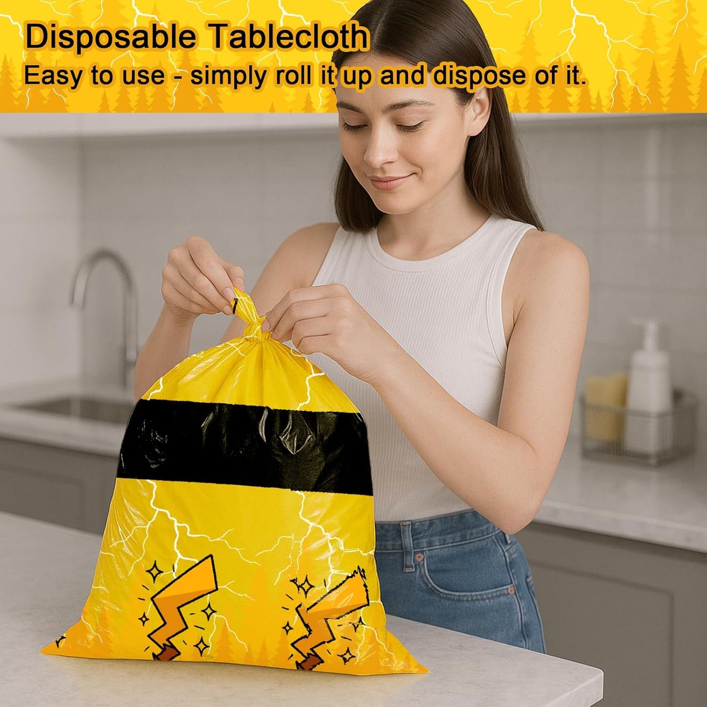 6-Pack Yellow Cartoon Plastic Birthday Tablecloths - 54x108in Rectangle Party Table Covers for Little Ones & Adults, Durable Birthday Party Decorations