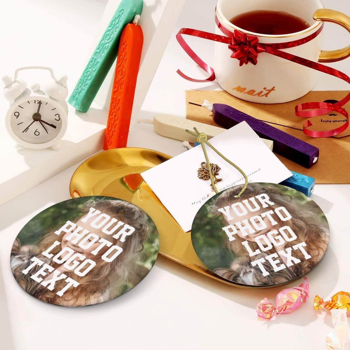 Custom Unique Photo Christmas Ornaments Personalized Family Xmas Tree Ornament with Your Picture and Text 2022 Round Ornament, Decoration Gift (Round)