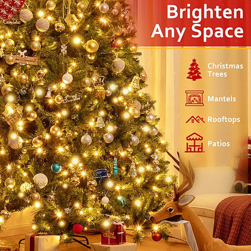 300 LED Warm White Christmas Lights Outdoor Indoor,100ft LED String Light,Green Wire Christmas String Lights Waterproof for Patio Garden Home Decors