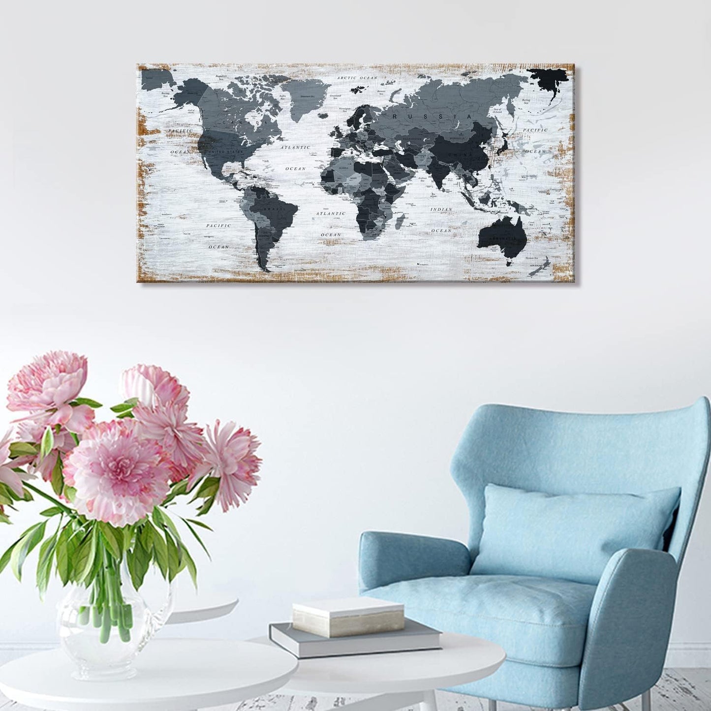 black world map Wall Art Watercolor Abstract Wall Decal Large Office Canvas Wall Art map of the world 32in"x48in" Painting for Bedroom Wall Decoration for Living Room wall art Artwork for Walls