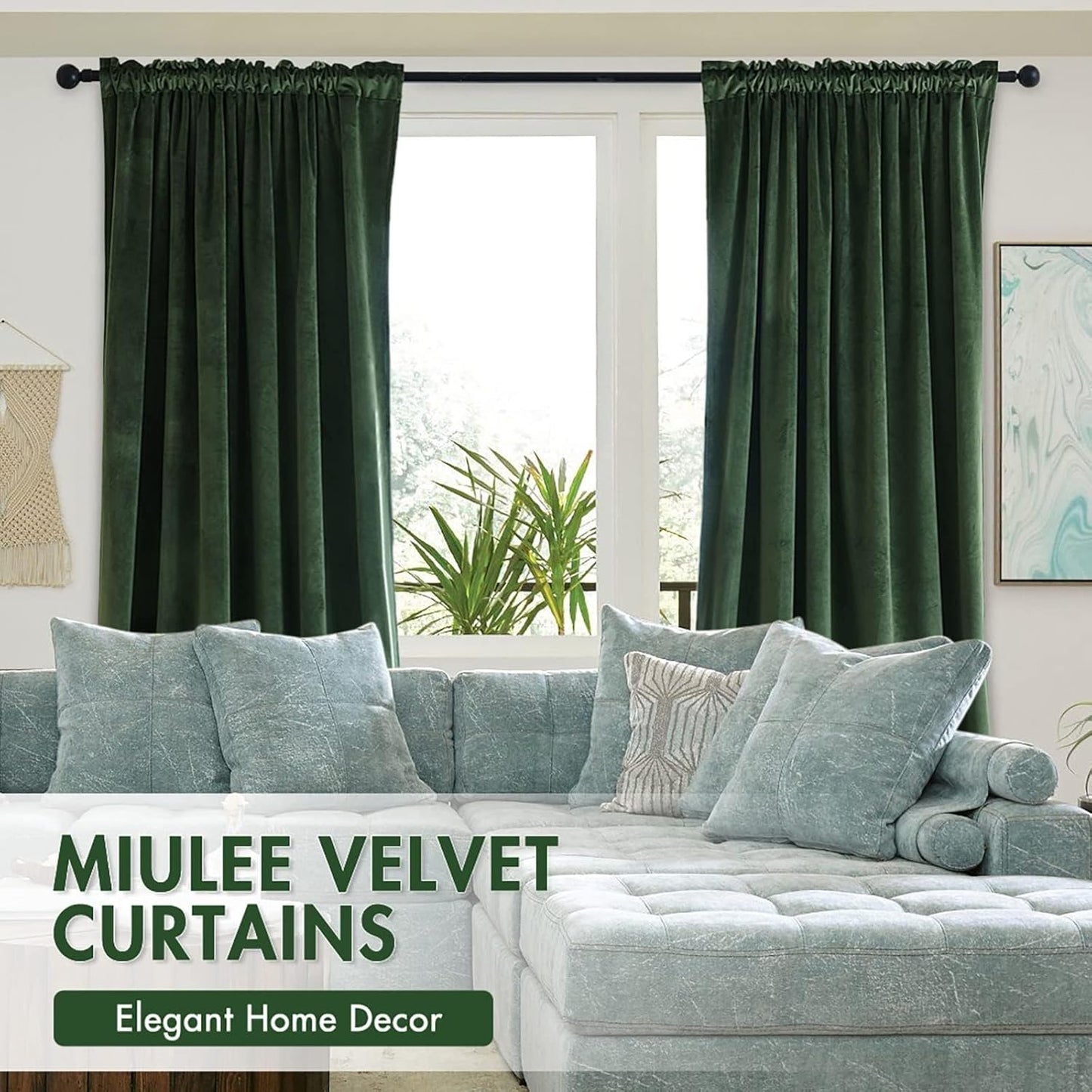MIULEE Olive Green Velvet Curtains Thermal Insulated Blackout Curtain Drapes for Bedroom Living Room Darkening 120 Inches Long Curtains Panels Rod Pocket Set of 2