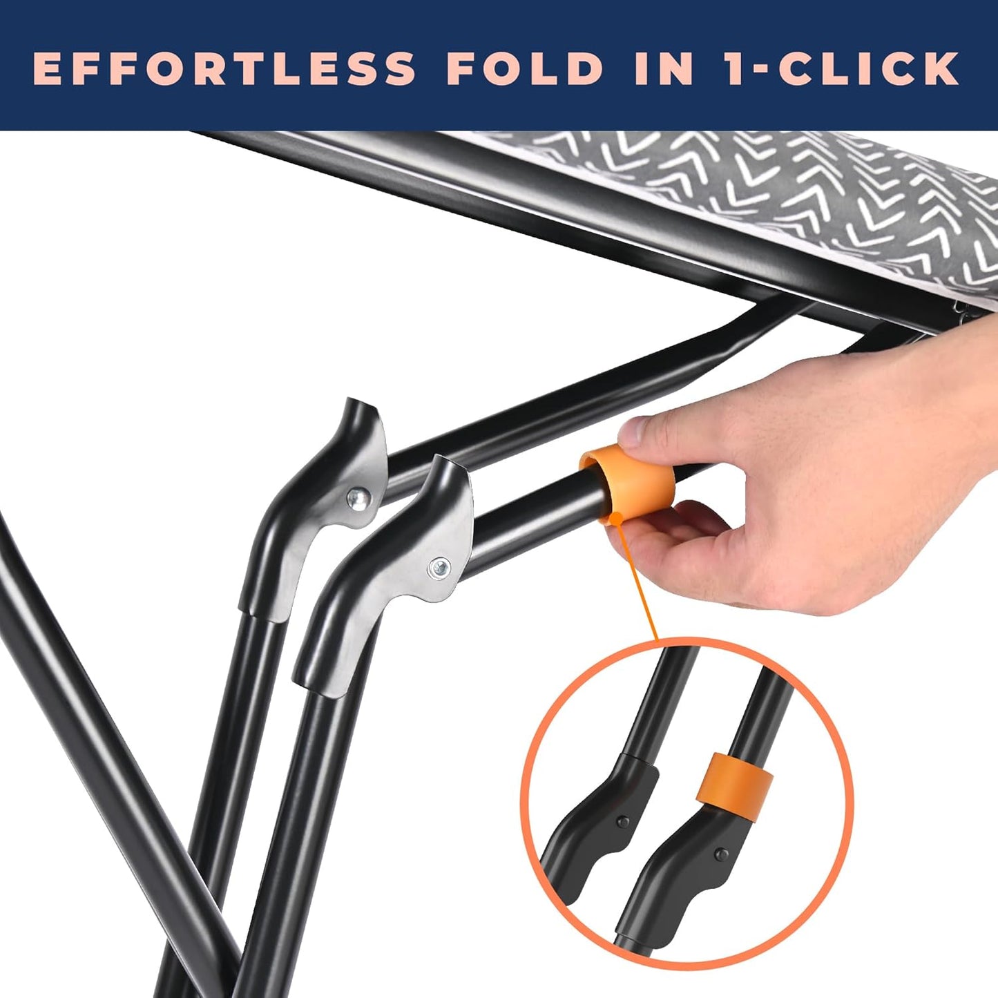 Happhom Ironing Board, Compact and Space Saver Iron Board, Safety Ironing with Park Zone and 4 Layers Extra Thick Cover, Patented Lock System for Foldable Leg, Easy Storage with Smart Hanger (13x43)