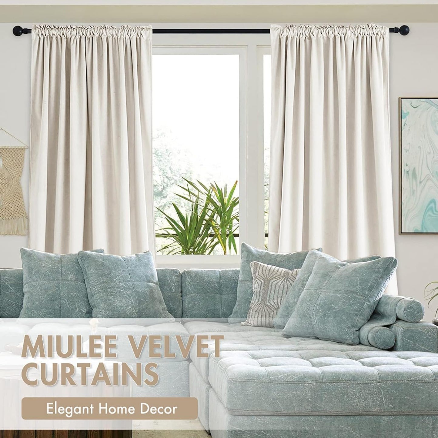 MIULEE Ivory Velvet Curtains Thermal Insulated Blackout Curtain Drapes for Bedroom Living Room Darkening 84 Inches Long Curtains Panels Rod Pocket Set of 2