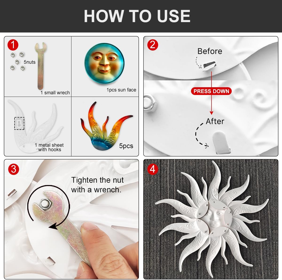 Metal Sun Wall Art Decor - 17.3 inches Outdoor Wall Decor,Sun Face Sculpture for Garden Farmhouse Yard Patio Fence Living Room Bedroom Gift Idea for Family Friends