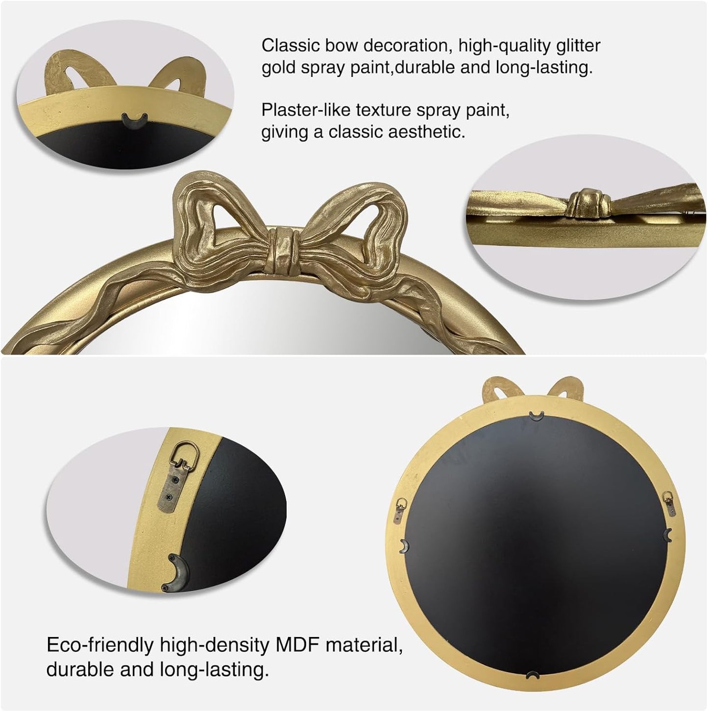 27x27 inch Bow Mirrors for Wall, Round/Circle God Decorative Wall Mounted Mirror, Irregular Mirrors Suitable for Bedroom, Hallway, Living Room Decoration, Bathroom Sink