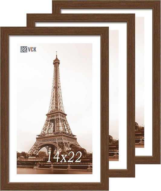VCK 14x22 Frame Set of 3 - Brown, Wood Picture Frame with Exclusive Wood Grain, Wall Gallery Frame