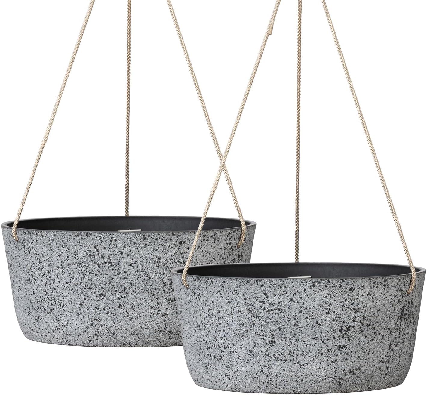 La Jolie Maison Large Hanging Planters - 12 Inch Outdoor Flower Pots, Rock Gray Hanging Garden Planters Set of 2