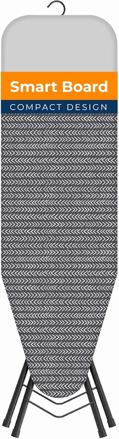 Happhom Ironing Board, Compact and Space Saver Iron Board, Safety Ironing with Park Zone and 4 Layers Extra Thick Cover, Patented Lock System for Foldable Leg, Easy Storage with Smart Hanger (13x43)