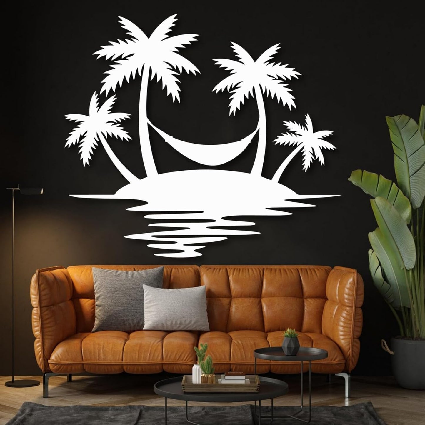Palm Tree Metal Wall Decor,Palm Tree Outdoor Wall Art,Tropical Palm Tree Wall Decorations for Living Room,Outdoor Wall Decorations for House(28"×24",Black)