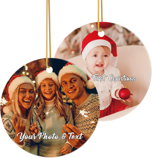 Personalized Christmas Ornaments 2 Pack - Custom Picture & Text Ornaments for Christmas 2022, Customized Ceramic Xmas Tree Decor for Kids, Mom, Dad, Friends, Loves by Bemaystar