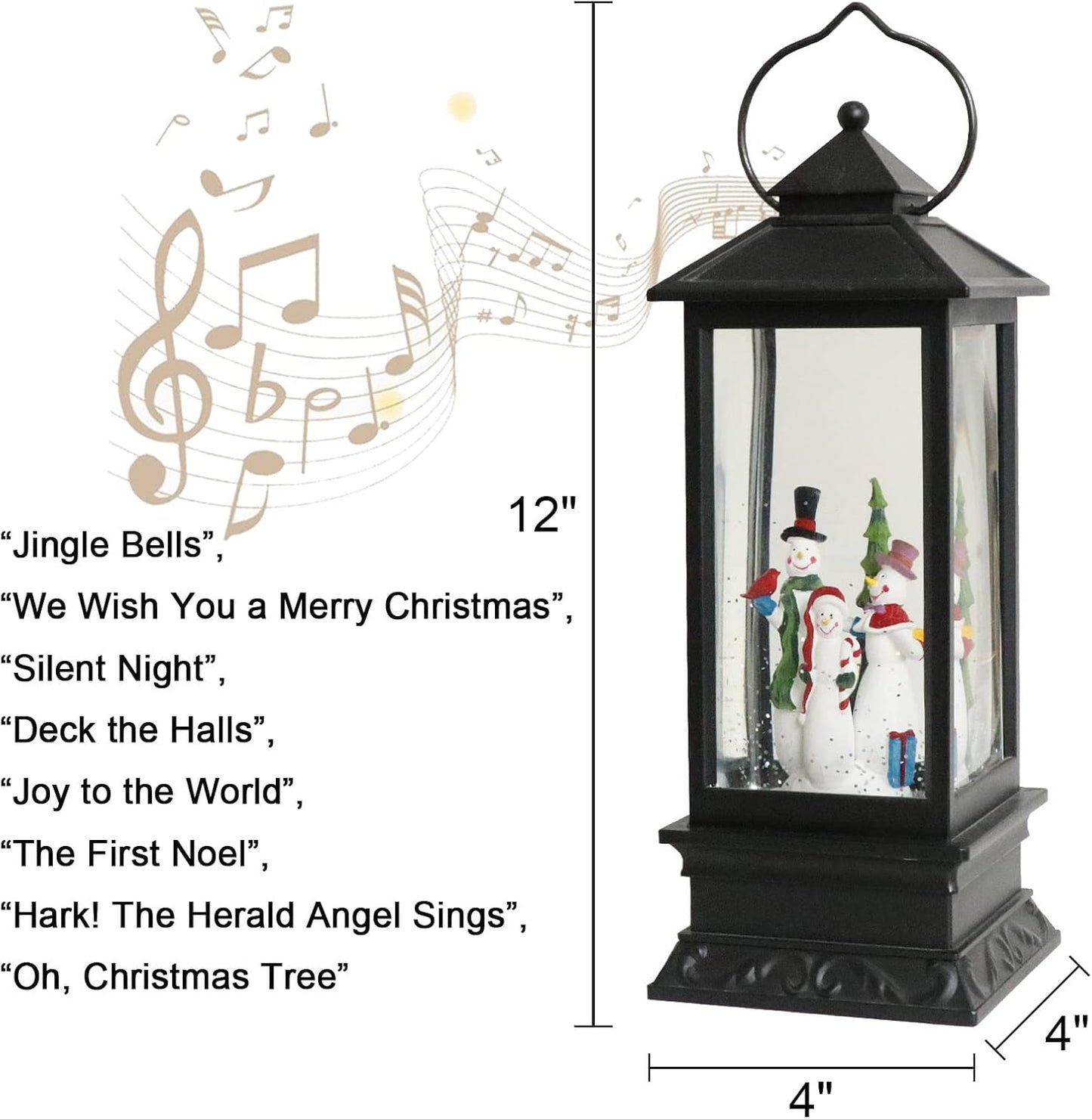 Eldnacele Singing Battery Operated Musical Lighted Christmas Snowman Water Glittering Swirling Snow Globe Lantern with Music Christmas Home Decoration and Gift, Snowman Family