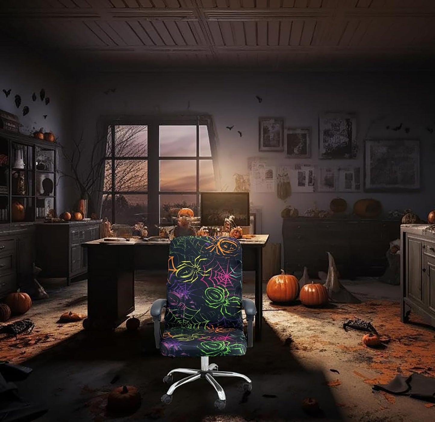 Halloween Office Chair CoversHorror Bloody Handprints Footprints on White Horror Theme Print Stretchable Slipcover for Modern Simplism Style High Back Boss Chair(No Chair) (Halloween06, M)…